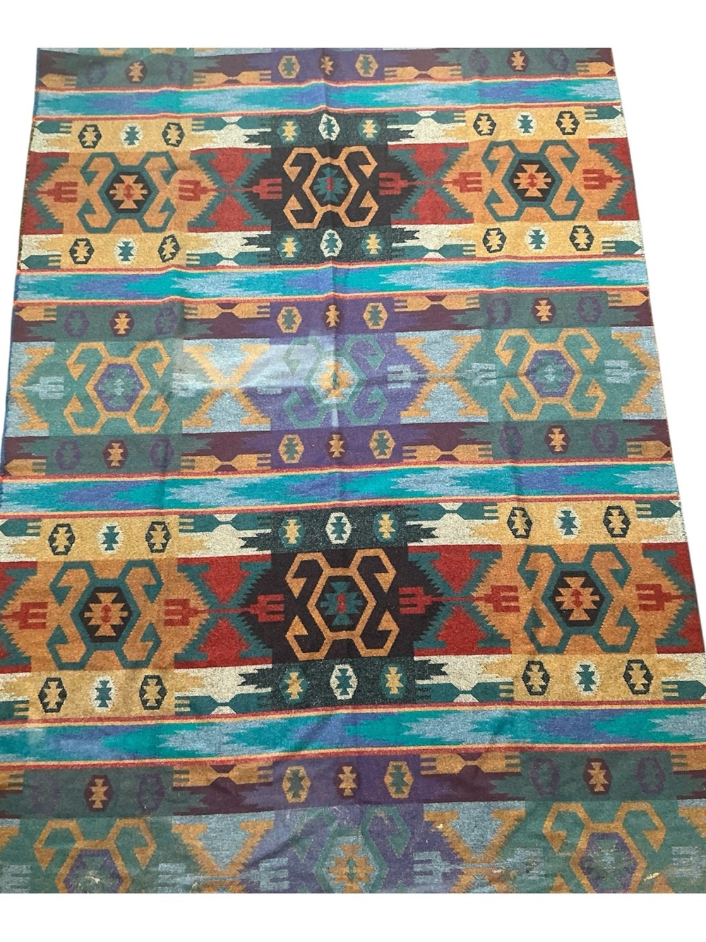 vintage wool multicolored reversible woven rug/blanket 58 x 81